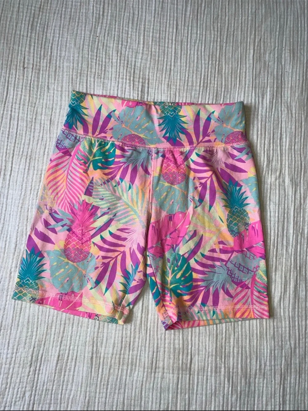 Justice Pink Multi Tropical Print Bike Shorts